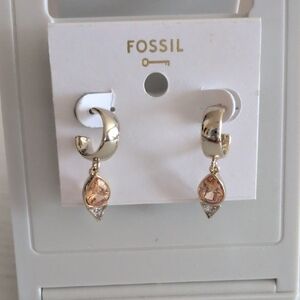 Fossil Gold and Peach Teardrop Earrings